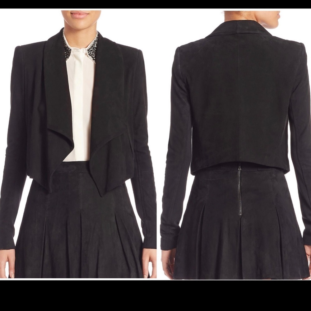 Alice and Olivia black suede jacket cropped